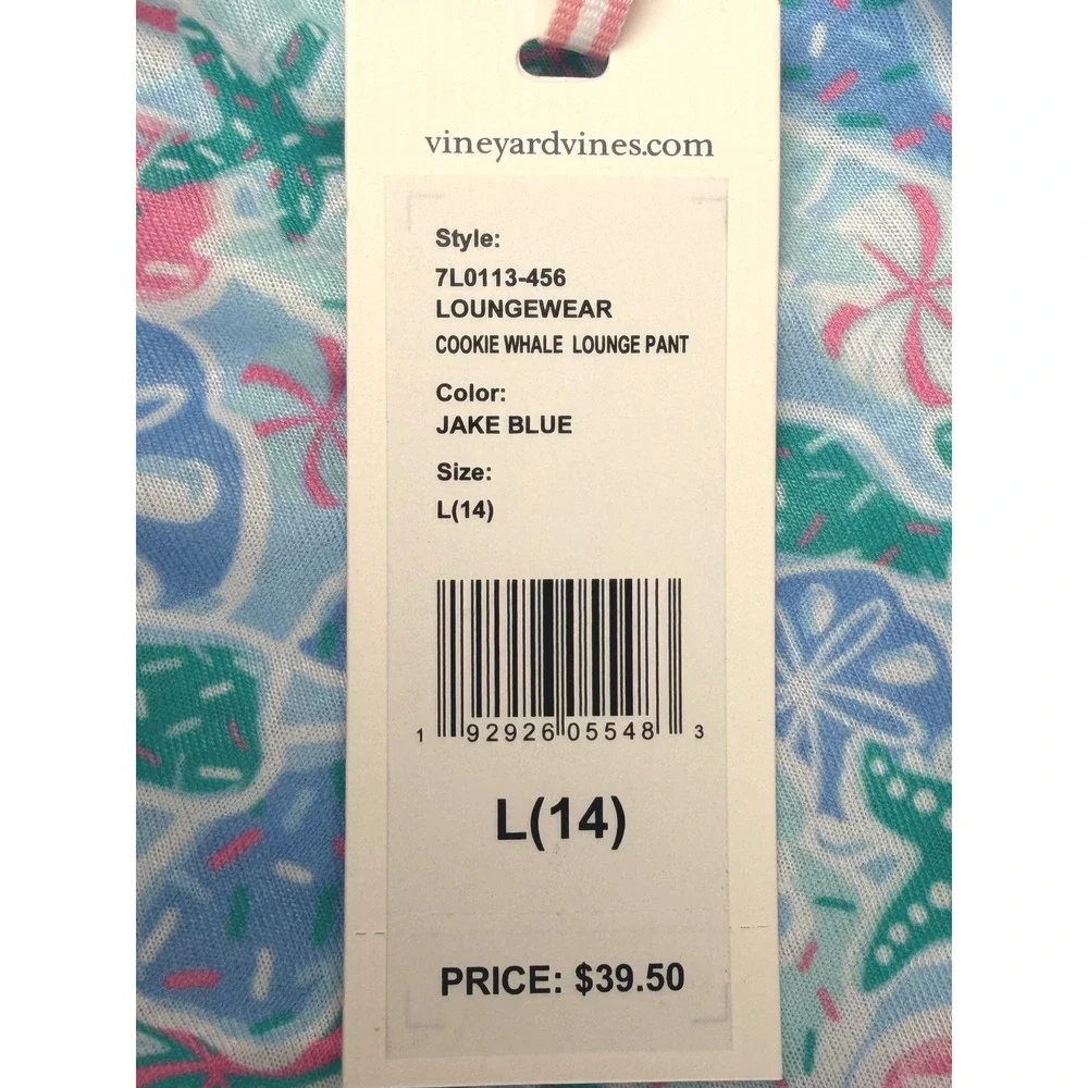 Vineyard Vines Girls Blue Cookie Whale Lounge Pant 7L0113-456 Large 14 NWT